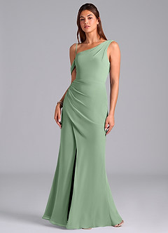 Azazie Madelyn Brautjungfernkleider Wandelbar Meerjungfrau-Linie One-Shoulder Chiffon Kleid Matcha image4