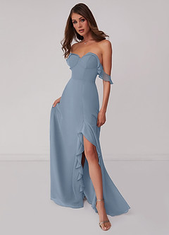 Barbie ♥ Azazie Jurken voor bruidsmeisjes Converteerbaar Jurk van Chiffon met A-Lijn Off the Shoulder Stoffig Blauw image1
