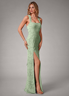 Azazie Luci Robes de demoiselle d'honneur Robe Sirène Convertible en Blumen-Burnout Plissée Vert Sauge image7