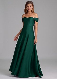 Azazie Seriana Bridesmaid Dresses Emerald A-Line Off the Shoulder Stretch Satin Convertible Dress image3