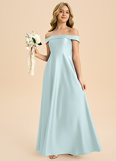 Azazie Sissy Junior Abito A-Line in Raso Elasticizzato a Spalla Scoperta Sea Glass image3