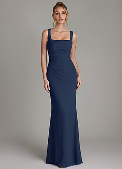 Azazie Agustina Robes de demoiselle d'honneur Robe Sirène en Mousseline de soie Corset Bleu Marine Foncé image5