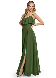 Azazie Jean Vestidos de damas de honor Vestido de Oliva de Gasa de Corte en A Convertible image3