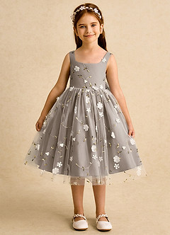 Azazie Bean Flower Girl Dresses Taupe Ball-Gown Sleeveless Tulle Dress image1