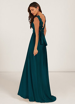 Azazie Gertrude Bridesmaid Dresses Pine A-Line Lace Chiffon Dress image4