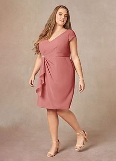 Azazie Nola Mère de la mariée Robes Robe Fourreau en Mousseline de soie Col en V Plissé Antique Rose image8