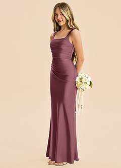 Azazie Agustina Junior Desert Rose Sheath Pleated Stretch Satin Dress image5