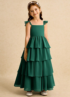 Azazie Boba Blumenmädchenkleider A-Linie Rechteckiger Ausschnitt Chiffon Kleid Smaragd image1