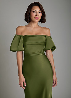 Azazie Lea Bridesmaid Dresses Bright Olive Mermaid Off the Shoulder Stretch Satin Convertible Dress image5