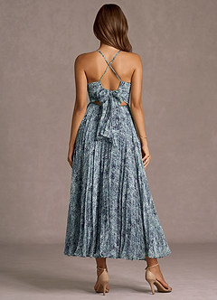 Robe Mi-Longue Fleuri Bleu Marine Olivienne image2