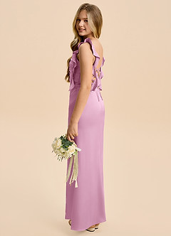Azazie Jessamine Junior Candy Pink Sheath Ruched Stretch Satin Dress image5