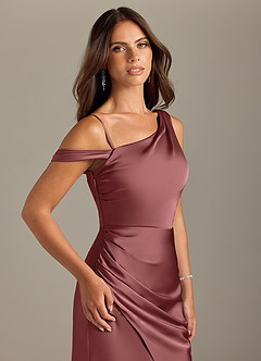 Azazie Madelyn Jurken voor bruidsmeisjes Converteerbaar Jurk van Stretch Satijn met Zeemeermin Off the Shoulder Amethist image6