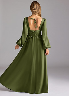 Azazie Norah Bridesmaid Dresses Olive A-Line Stretch Satin Dress image2