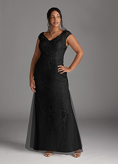 Azazie Melena Mother of the Bride Dresses Black Mermaid Lace Tulle Dress image7