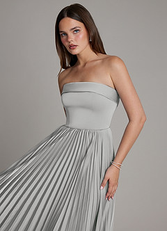 Azazie Mariana Bridesmaid Dresses Silver A-Line Pleated Stretch Satin Dress image4