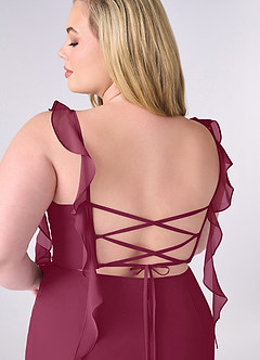 Barbie ♥ Azazie Brautjungfernkleider Meerjungfrau-Linie Korsett Chiffon Kleid Maulbeerrot image10