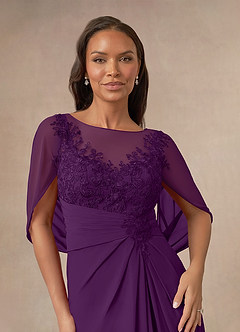 Azazie Hera Mother of the Bride Dresses Grape A-Line Lace Capelet Chiffon Dress image5