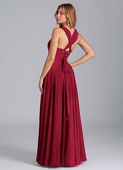 Azazie Darana Final Sale Burgundy A-Line Corset Chiffon Dress image8