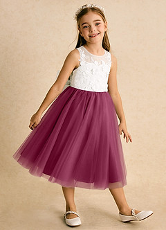 Azazie Lina Flower Girl Dresses Ivory Mulberry Ball-Gown Lace Dress image4