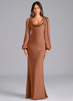 Azazie Rylina Bridesmaid Dresses Bronzer Mermaid Long Sleeve Stretch Satin Dress image1