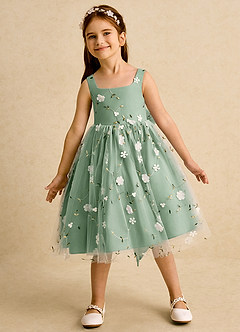 Azazie Bean Robe Demoiselle D'honneur Fillette Robe Princesse en Tulle Sans manches Matcha image3