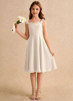 Azazie Pup Girls Formal Flower Girl Dresses White Alabaster A-Line Pleated Chiffon Dress image1