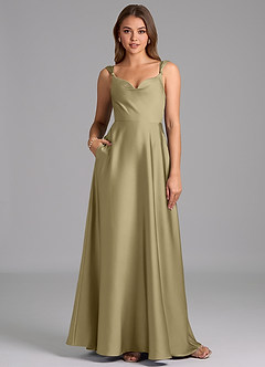 Azazie Beatrice 신부 들러리 드레스 A라인 스윗하트 네크라인 스트레치 새틴 바닥 길이 드레스 image1