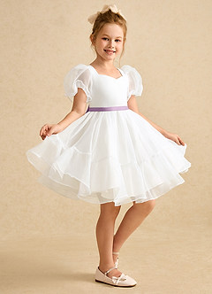 Azazie Debbie vestidos de niña de las flores Vestido de Marfil Wisteria de Organza de Princesa con Escote de Corazón image5