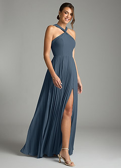 Azazie Afra Abiti da Damigella Abito A-Line in Chiffon Plissettato Blu Nettuno image3