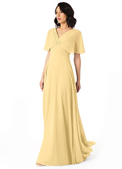 Azazie Pamela Bridesmaid Dresses Butter A-Line V-Neck Pleated Chiffon Dress image3