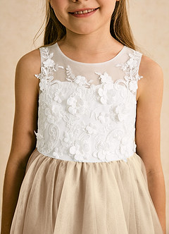 Azazie Lina Flower Girl Dresses Ivory Champagne Ball-Gown Lace Dress image8