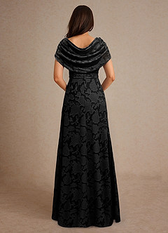 Azazie Branford vestidos de madre de la novia Vestido de Negro de Devorado Floral de Corte En A con Plisado image3