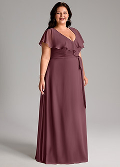 Azazie Lainey Robes de demoiselle d'honneur Robe Trapèze en Mousseline de soie avec poches Sangria image11