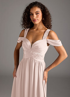 Azazie Lianne Brautjungfernkleider A-Linie Schulterfrei Stretch-Satin Kleid Zartrosa image3