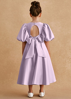 Azazie Sugarplum Flower Girl Dresses Frosted Lilac A-Line with Sleeves Matte Satin Dress image2