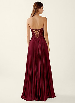 Clementine Burgundy Satin Lace Up Back A-line Prom Dress image2