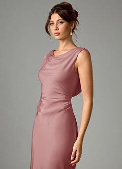 Azazie Kieryn Bridesmaid Dresses Dusty Rose Mermaid Pleated Stretch Satin Dress image4