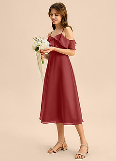 Azazie Kamilla Junior Abito A-Line in Chiffon a Spalla Scoperta Ruggine image3