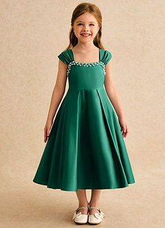 Azazie Yosemite Flower Girl Dresses Emerald Ball-Gown Sweetheart Neckline Matte Satin Dress image4