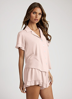 front Bamboo Fiber Ruffled Short Sleeve Pajama Set