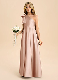 Azazie Penguin Junior Abito A-Line in Raso Elasticizzato Fiocco Oro Rosa image5