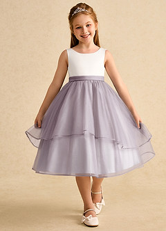 Azazie Rene vestidos de niña de las flores Vestido de Marfil Anochecer de Tul de Corte En A con Lazo image4