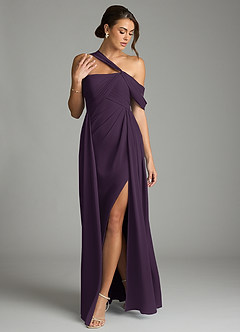 Azazie Kassandra 신부 들러리 드레스 A라인 오프 더 숄더 쉬폰 바닥 길이 드레스 image3