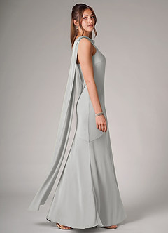 Azazie Kinsley Bridesmaid Dresses Silver Mermaid Side Slit Stretch Satin Dress image6