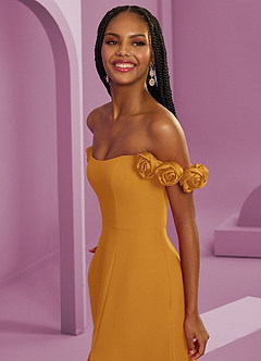 Barbie ♥ Azazie Bridesmaid Dresses Butterscotch A-Line Off the Shoulder Chiffon Convertible Dress image5