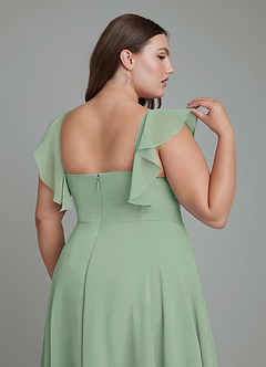 Azazie Leilani Brautjungfernkleider A-Linie Plissee Chiffon Kleid Matcha image12