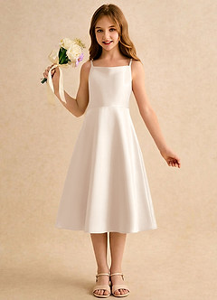 Azazie Jaella Girls Formal Flower Girl Klänningar Klä A-Line i Matt satäng Plisserad image4