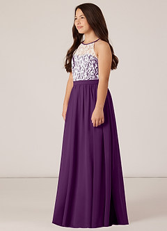 Azazie Fahari Junior Grape A-Line Lace Chiffon Dress image3