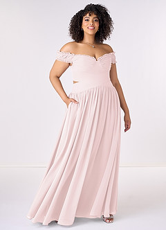 Barbie ♥ Azazie Bridesmaid Dresses Blushing Pink A-Line Off the Shoulder Chiffon Convertible Dress image7