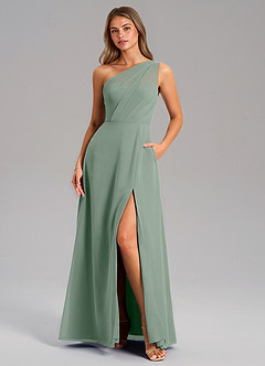 Azazie Phaedra Jurken voor bruidsmeisjes Jurk van Chiffon met A-Lijn One-Shoulder Zilveren Salie image1